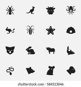 Set Of 16 Editable Zoology Icons. Includes Symbols Such As Bunny, Tentacle, Conch And More. Can Be Used For Web, Mobile, UI And Infographic Design.