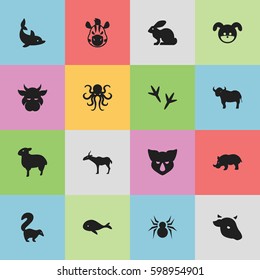 Set Of 16 Editable Zoology Icons. Includes Symbols Such As Bull, Arachind, Gazelle And More. Can Be Used For Web, Mobile, UI And Infographic Design.