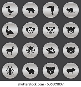 Set Of 16 Editable Zoology Icons. Includes Symbols Such As Pig, Tropical Bird, Quack And More. Can Be Used For Web, Mobile, UI And Infographic Design.