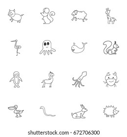 Set Of 16 Editable Zoology Icons. Includes Symbols Such As Swine, Ewe, Squid And More. Can Be Used For Web, Mobile, UI And Infographic Design.