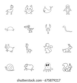 Set Of 16 Editable Zoology Icons. Includes Symbols Such As Lobster, Polar Bird, Rabbit And More. Can Be Used For Web, Mobile, UI And Infographic Design.
