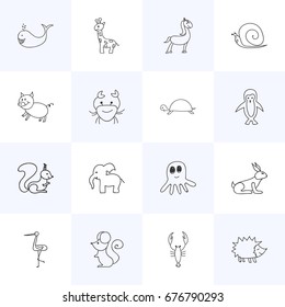 Set Of 16 Editable Zoology Icons. Includes Symbols Such As Shadoof, Tortoise, Tall Animal And More. Can Be Used For Web, Mobile, UI And Infographic Design.