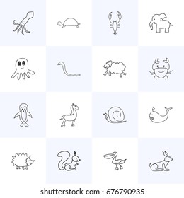Set Of 16 Editable Zoology Icons. Includes Symbols Such As Elephant, Serpent, Pony And More. Can Be Used For Web, Mobile, UI And Infographic Design.
