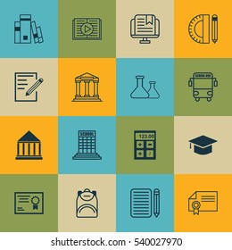 Set Of 16 Education Icons. Includes College, Education Tools, Education Center And Other Symbols. Beautiful Design Elements.