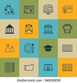 Set Of 16 Education Icons. Includes Certificate, Graduation, Opened Book And Other Symbols. Beautiful Design Elements.