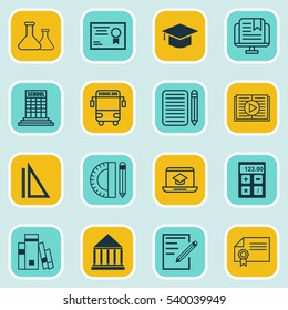 Set Of 16 Education Icons. Includes Distance Learning, Certificate, Paper And Other Symbols. Beautiful Design Elements.