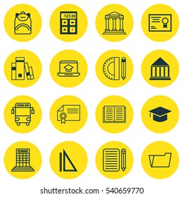 Set Of 16 Education Icons. Includes Education Tools, Document Case, College And Other Symbols. Beautiful Design Elements.