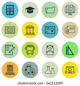 Set Of 16 Education Icons. Includes Paper, Certificate, Document Case And Other Symbols. Beautiful Design Elements.