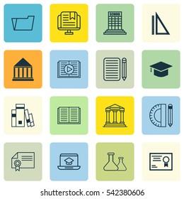 Set Of 16 Education Icons. Includes Diploma, Measurement, Education Tools And Other Symbols. Beautiful Design Elements.