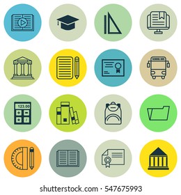 Set Of 16 Education Icons. Includes Diploma, Graduation, College And Other Symbols. Beautiful Design Elements.