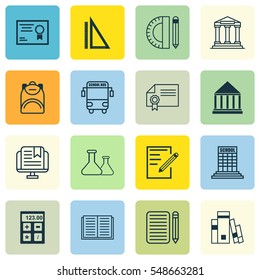 Set Of 16 Education Icons. Includes Certificate, Electronic Tool, Education Tools And Other Symbols. Beautiful Design Elements.