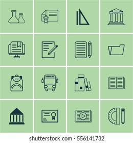 Set Of 16 Education Icons. Includes Certificate, Diploma, Education Tools And Other Symbols. Beautiful Design Elements.