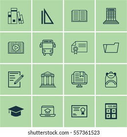Set Of 16 Education Icons. Includes Graduation, Academy, Library And Other Symbols. Beautiful Design Elements.