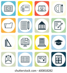 Set Of 16 Education Icons. Includes Home Work, Academy, E-Study And Other Symbols. Beautiful Design Elements.