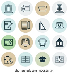 Set Of 16 Education Icons. Includes Education Center, College, E-Study And Other Symbols. Beautiful Design Elements.
