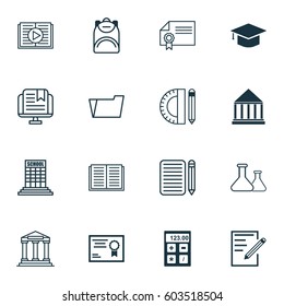 Set Of 16 Education Icons. Includes Paper, Academy, College And Other Symbols. Beautiful Design Elements.