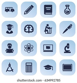 Set Of 16 Education Icons Set.Collection Of Microbiology, Ink, Reading And Other Elements.