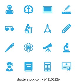Set Of 16 Education Icons Set.Collection Of Textbook, Reading, Microbiology And Other Elements.