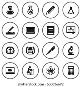Set Of 16 Education Icons Set.Collection Of Pencil, Magnet Navigator, Molecule And Other Elements.