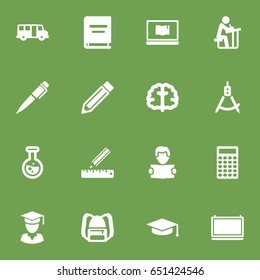 Set Of 16 Education Icons Set.Collection Of Student, School Autobus, Academic Hat And Other Elements.