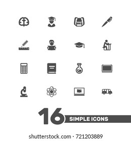 Set Of 16 Education Icons Set.Collection Of Marrow, Microbiology, Academic Hat And Other Elements.