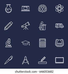 Set Of 16 Education Outline Icons Set.Collection Of Pupil, Backpack, Ruler And Other Elements.