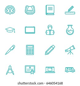 Set Of 16 Education Outline Icons Set.Collection Of Compass, Test Tube, School Board And Other Elements.