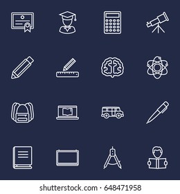 Set Of 16 Education Outline Icons Set.Collection Of Bus, Graduated, Encyclopedia And Other Elements.