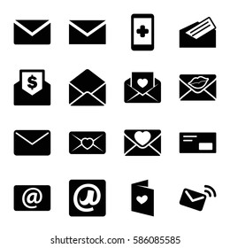  Set of 16 email filled icons such as mail, love letter, envelope, letter, envelop, envelope with dollar bill