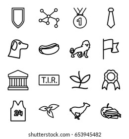 Set of 16 emblem outline icons such as lion, antelope, plant, hot dog