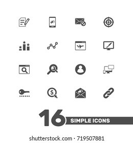 Set Of 16 Engine Icons Set.Collection Of Search, Guest, Password And Other Elements.