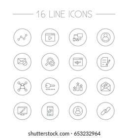 Set Of 16 Engine Outline Icons Set.Collection Of Guest, Block, Copyright And Other Elements.