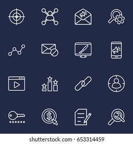 Set Of 16 Engine Outline Icons Set.Collection Of Copyright, Cost Per, Advertising And Other Elements.