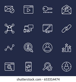 Set Of 16 Engine Outline Icons Set.Collection Of Stock Exchange, Blogging, Marketing And Other Elements.