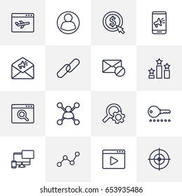 Set Of 16 Engine Outline Icons Set.Collection Of SEO Test, Block, Arrangement And Other Elements.