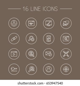 Set Of 16 Engine Outline Icons Set.Collection Of Targeting, Scan, Keywords And Other Elements.