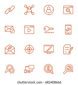 Set Of 16 Engine Outline Icons Set.Collection Of Stock Exchange, Cost Per, Wrench And Other Elements.