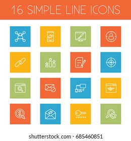Set Of 16 Engine Outline Icons Set.Collection Of Web Design, Block, Style And Other Elements.