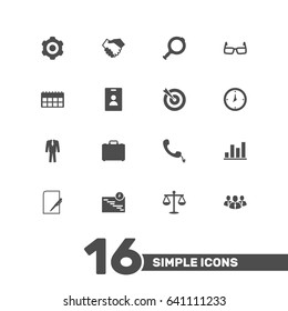 Set Of 16 Enterprise Icons Set.Collection Of Suitcase, Loupe, Goal And Other Elements.