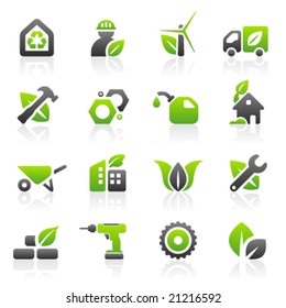 Set of 16 environmental green building and construction icons