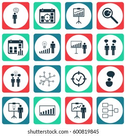 Set Of 16 Executive Icons. Includes Co-Working, Approved Target, Decision Making And Other Symbols. Beautiful Design Elements.