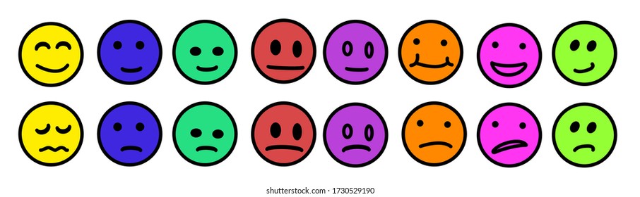 set of 16 faces icon : Happy and Sad emotion , simple flat design