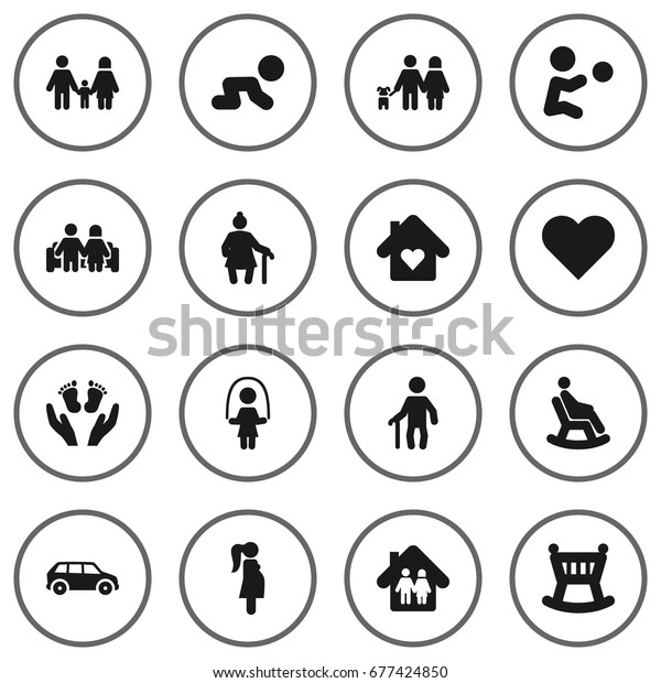 Set Of 16 Family Icons Set.Collection Of\
Grandma , Relatives , House\
Elements.