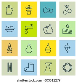 Set Of 16 Farm Icons. Includes Fruits, Sweet Berry, Ovum And Other Symbols. Beautiful Design Elements.