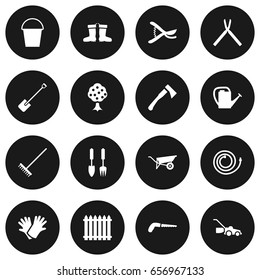 Set Of 16 Farm Icons Set.Collection Of Axe, Lawn Mower, Bucket And Other Elements.