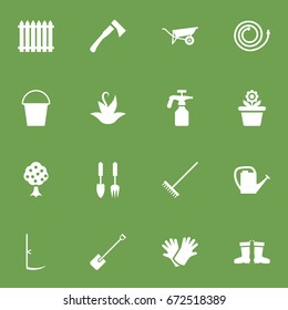 Set Of 16 Farm Icons Set.Collection Of Garden, Tools, Flowerpot And Other Elements.