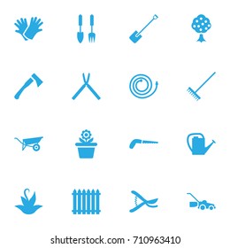 Set Of 16 Farm Icons Set.Collection Of Fence, Garden, Flowerpot And Other Elements.