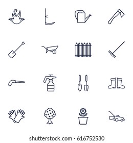 Set Of 16 Farm Outline Icons Set.Collection Of Atomizer, Instruments, Herb And Other Elements.