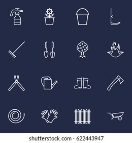 Set Of 16 Farm Outline Icons Set.Collection Of Garden, Herb, Palisade And Other Elements.