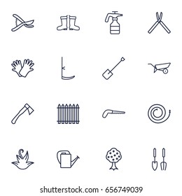 Set Of 16 Farm Outline Icons Set.Collection Of Bailer, Atomizer, Garden And Other Elements.